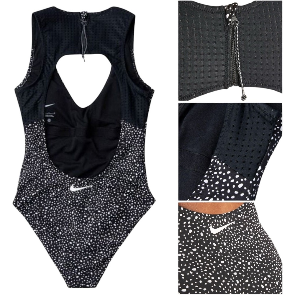 Nike NEW One-Piece Swimsuit Water Dots Black White Printed Cutout Back Size XXL - Picture 13 of 14